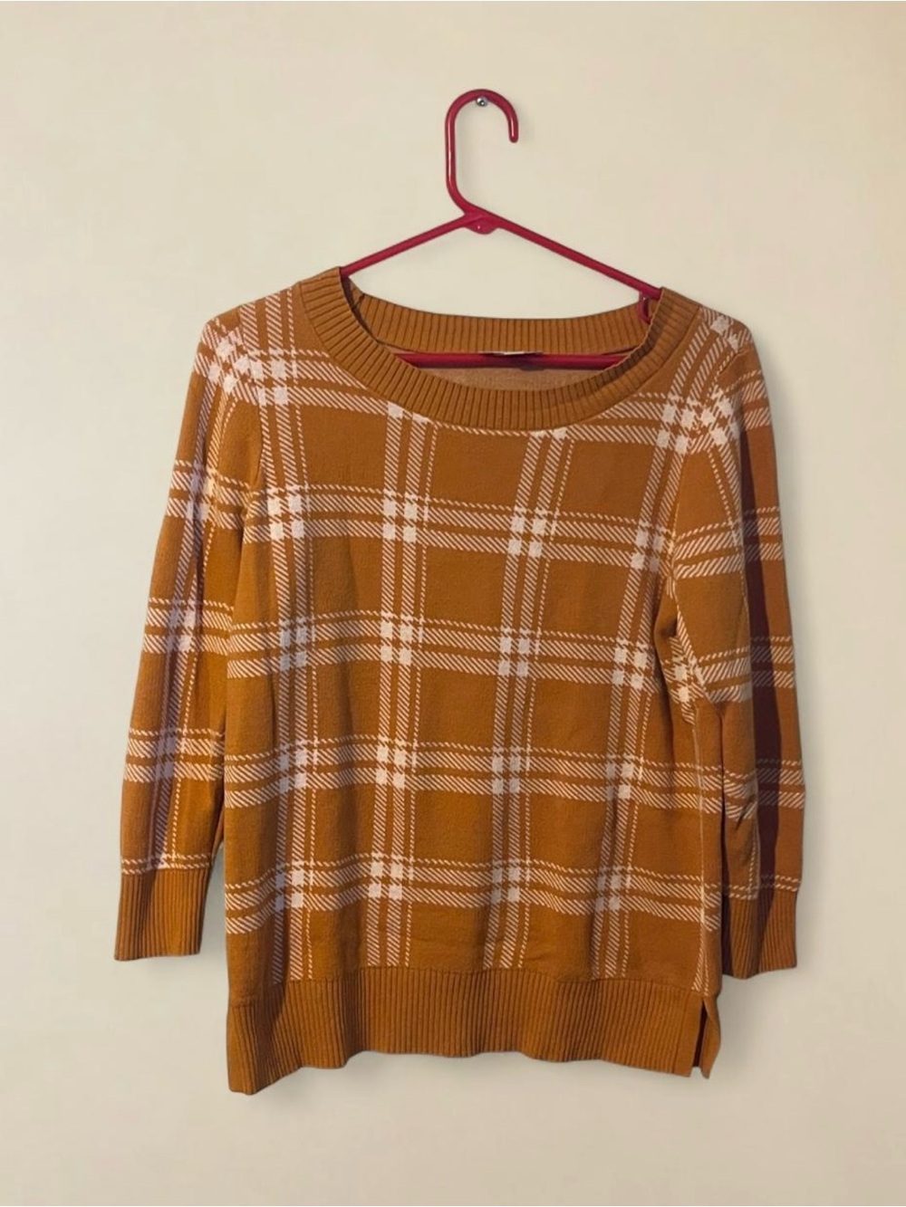 LOFT Mustard Plaid Crewneck Sweater